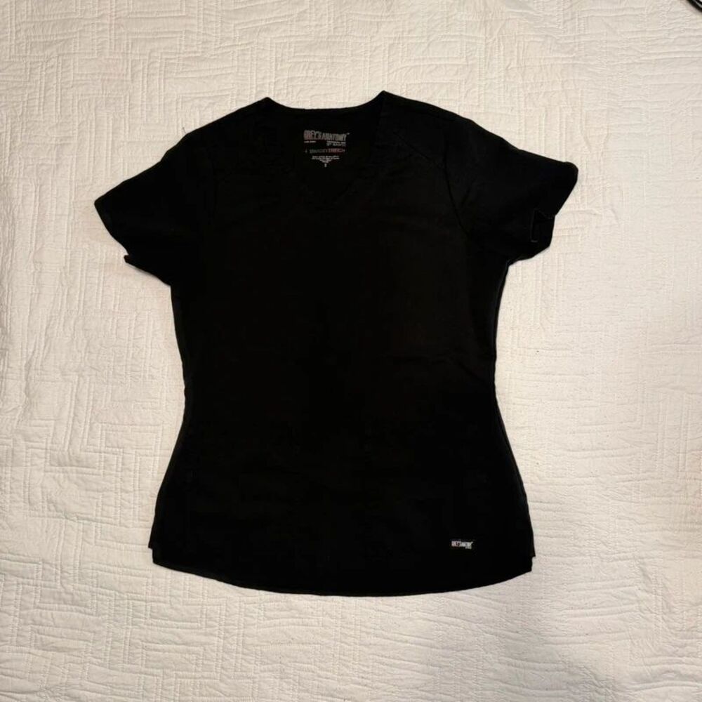 Women’s Black Scrub Top V Neck Grey’s Anatomy Barco Stretch Small